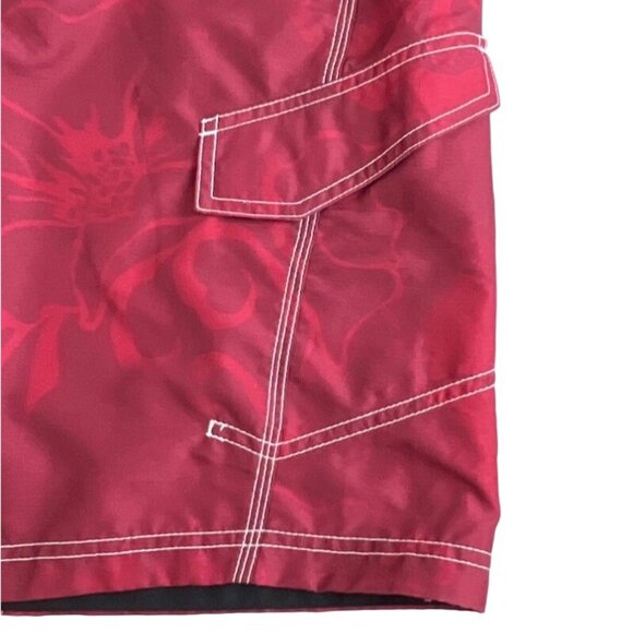 Speedo Mens Swim Trunks Size L Tropical Red Floral Mesh Lined Shorts Drawstring - Picture 8 of 15